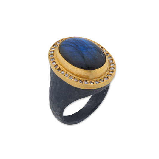 Labradorite and Diamond Ring