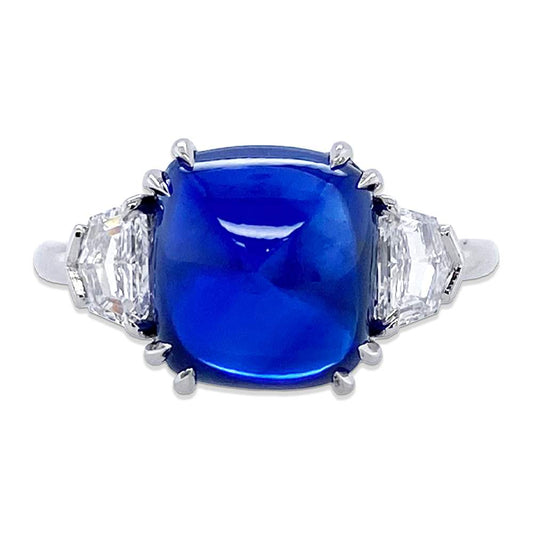 Sugarloaf Ceylon Blue Sapphire & Diamond Ring