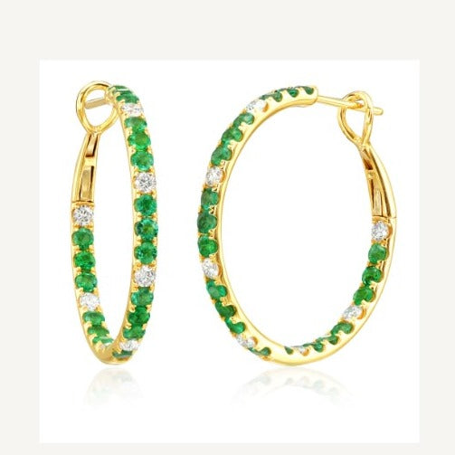 Emerald & Diamond Hoop Earrings