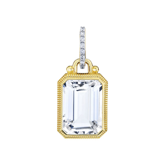 Emerald Cut White Topaz and Diamond Pendant