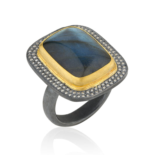 Labradorite and Diamond Ring