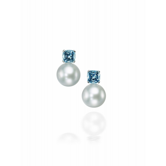 South Sea Pearl & Aquamarine Earrings