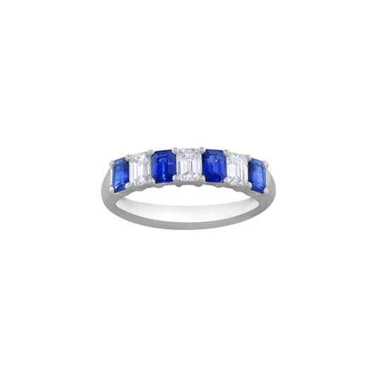 Emerald Cut Blue Sapphire and Diamond Band
