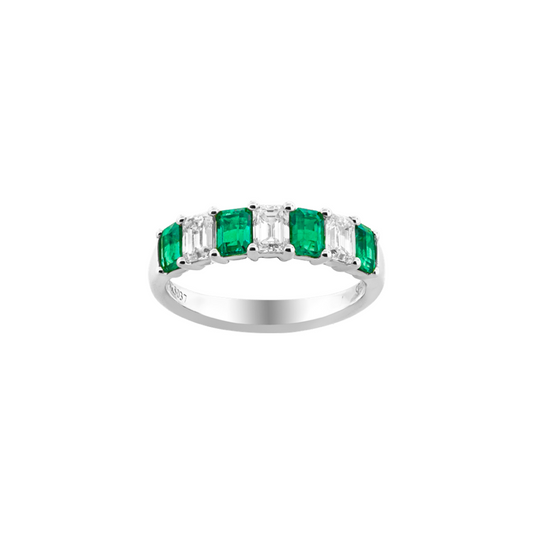 Emerald Cut Emerald and Diamond Band