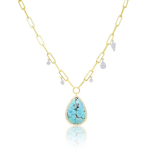 Pear Shaped Turquoise & Diamond Necklace