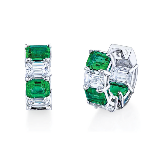 Emerald & Diamond Huggie Earrings
