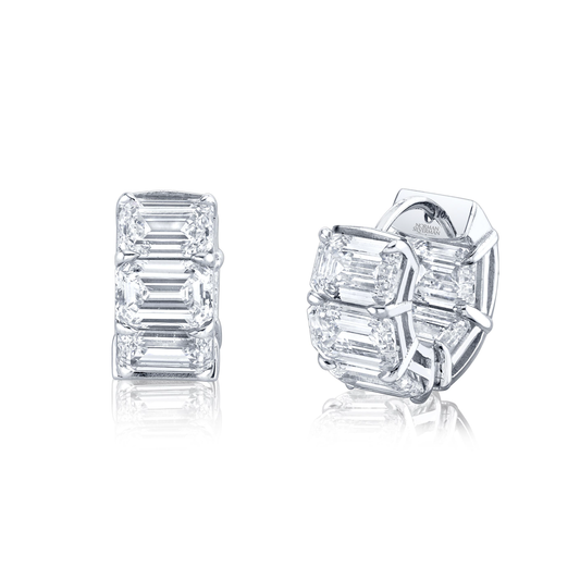 Emerald Cut Diamond Huggie Earrings