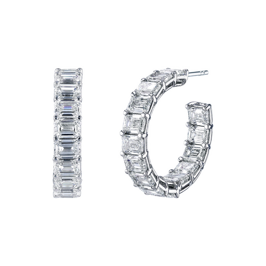 Emerald Cut Diamond Hoop Earrings