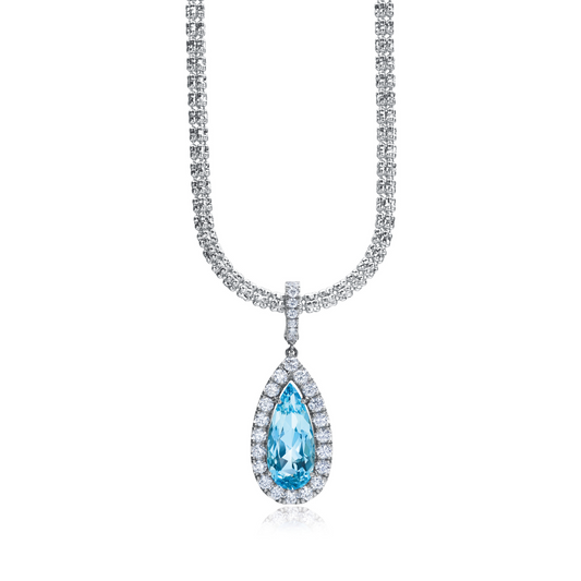 Aquamarine & Diamond Pendant on a ISparkle Chain