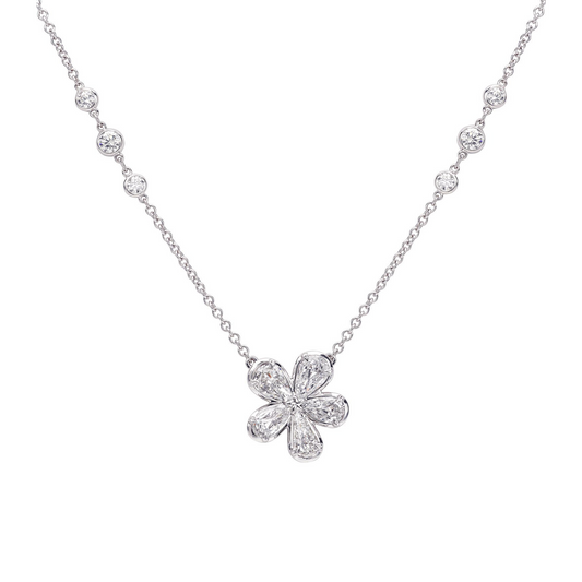 1.30ctw pear shape diamond flower pendant with diamond chain