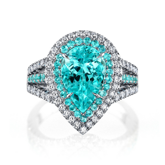 4.17ct pear shape Paraiba tourmaline and diamond ring