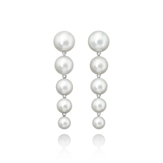 Graduated South Sea Pearl & Diamond Dangle Earrings
