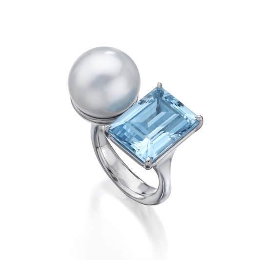 South Sear Pearl & Aquamarine Ring