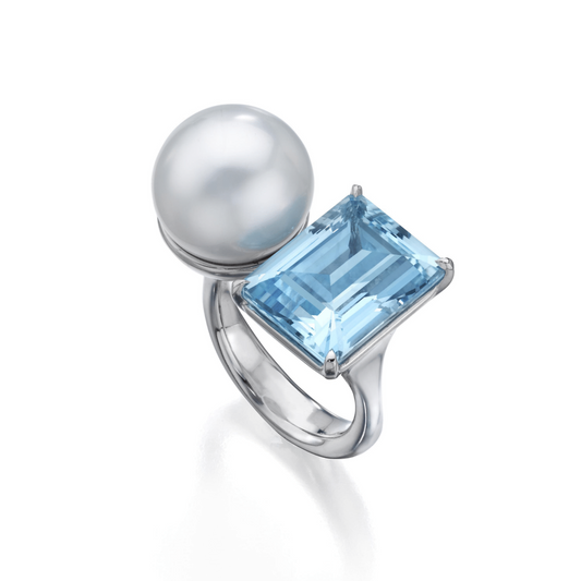 14mm South Sea pearl & 9.50ct aquamarine ring