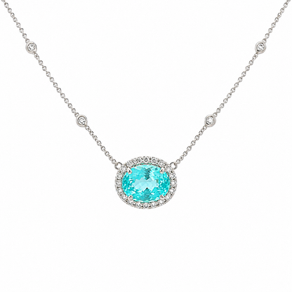 Mozambique Paraiba Tourmaline Oval Pendant & Diamond Bezel Necklace