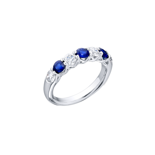 Round Blue Sapphire and Diamond Band