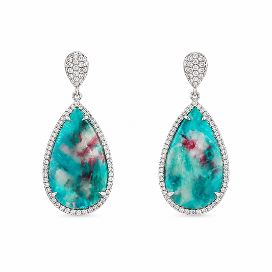 Bazillion Paraiba Tourmaline Slice & Diamond Earring