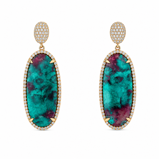 Bazillion Paraiba Tourmaline Slice & Diamond Earring