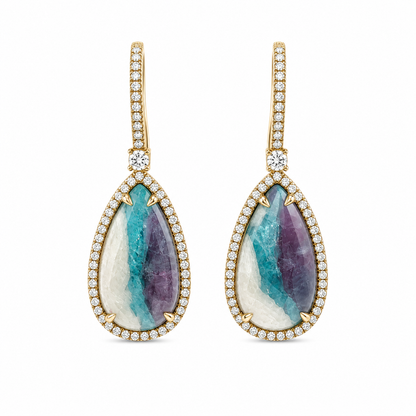 Bazillion Paraiba Tourmaline Slice & Diamond Earring