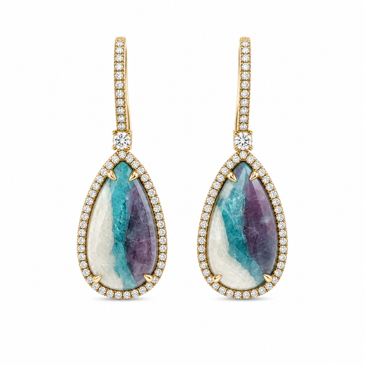 Bazillion Paraiba Tourmaline Slice & Diamond Earring