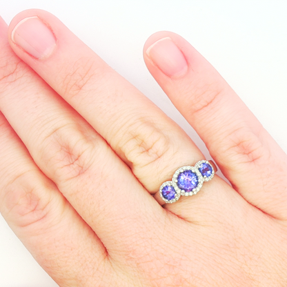 Tanzanite & Diamond 3 Stone Ring