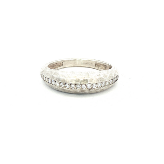 Silver Diamond Hammered Ring