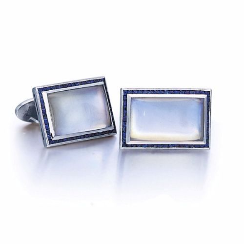 Moonstone & Blue Sapphire Cufflinks