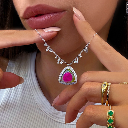 Watermelon Tourmaline Charm Necklace