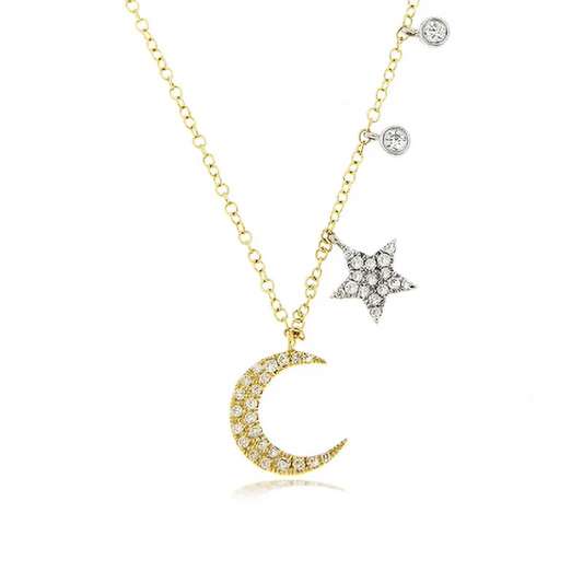 Two Tone Diamond Moon/Star Necklace