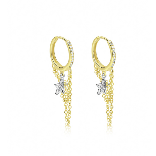 Two Tone Diamond Star Chain Earring