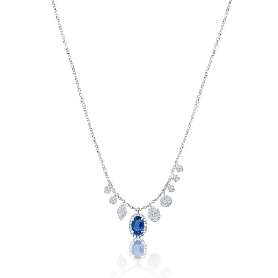 Oval Blue Sapphire and Diamond Necklace
