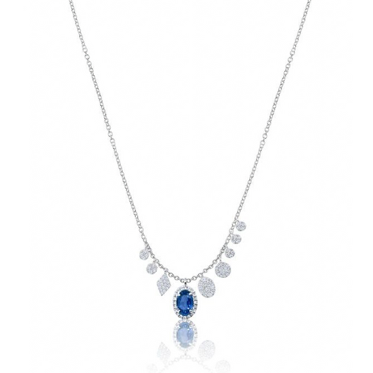 Oval Blue Sapphire and Diamond Necklace