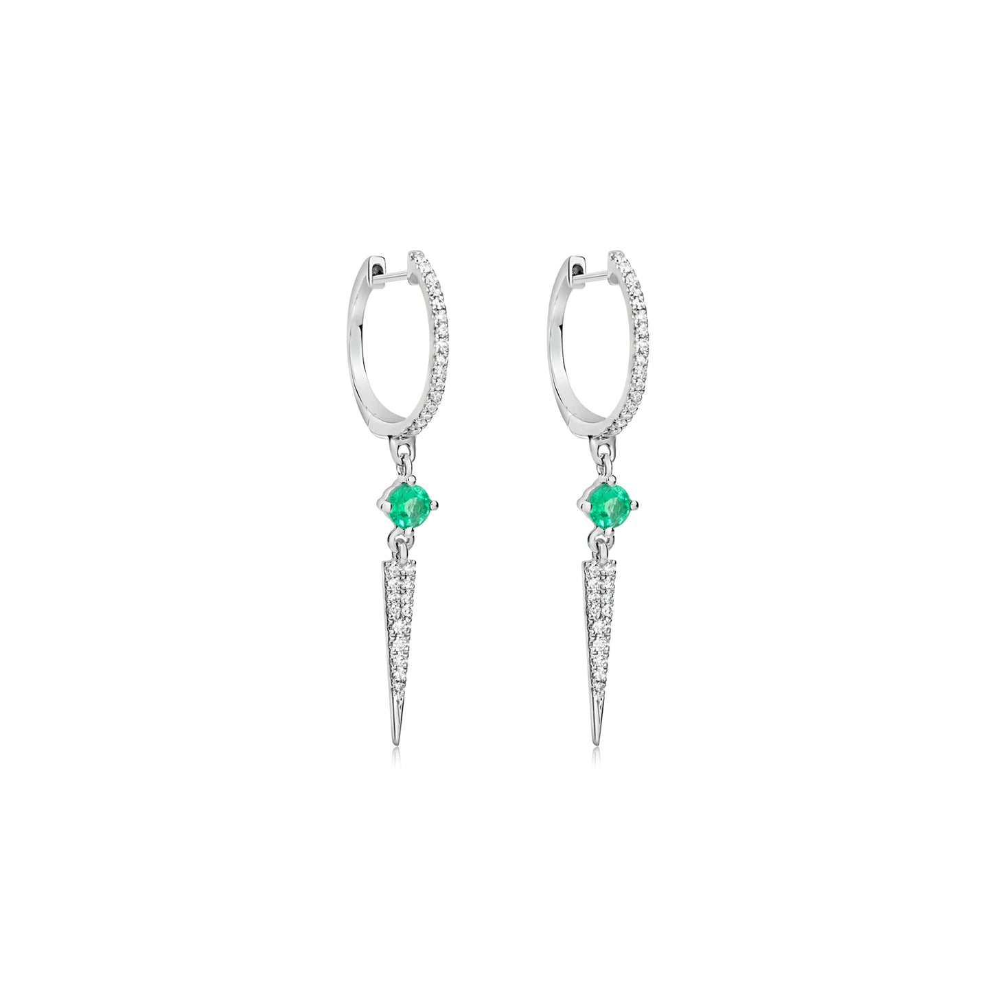 Round Emerald and Diamond Earrings
