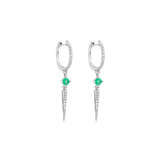 Round Emerald and Diamond Earrings