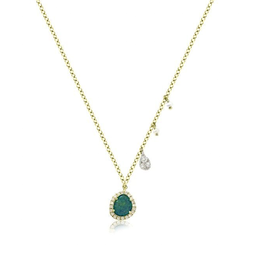 Opal, Diamond, and Pearl Charm Necklace
