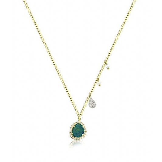 Opal, Diamond, and Pearl Charm Necklace