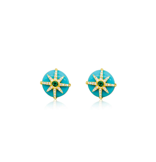 Turquoise and Emerald Stud Earrings