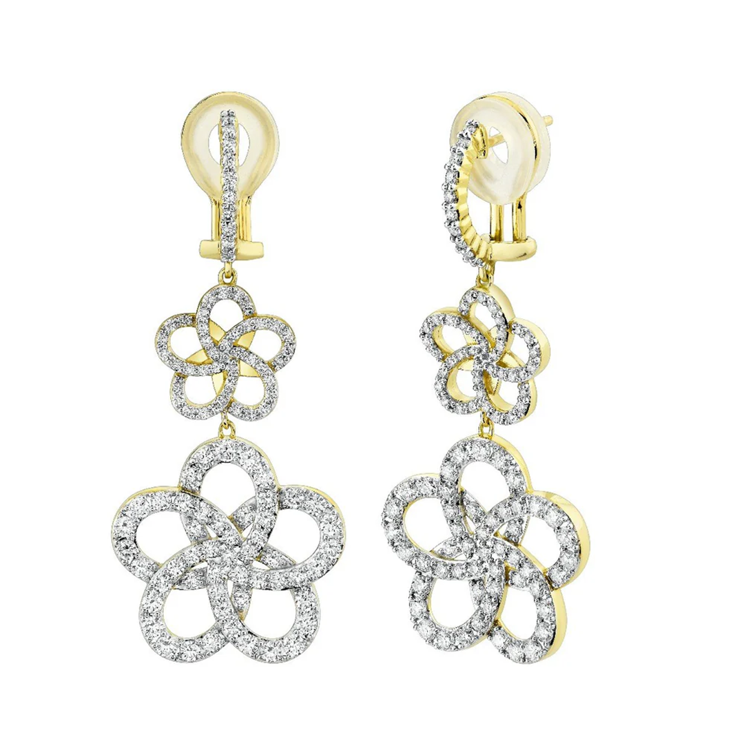 Diamond Flower Drop Earrings