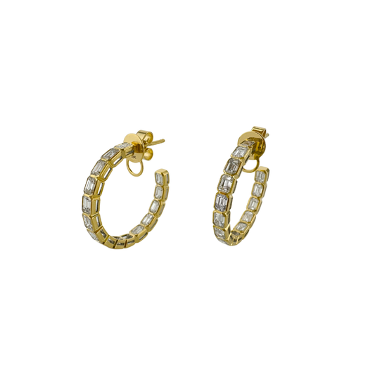 Diamond Emerald Cut Bezel Hoop Earring