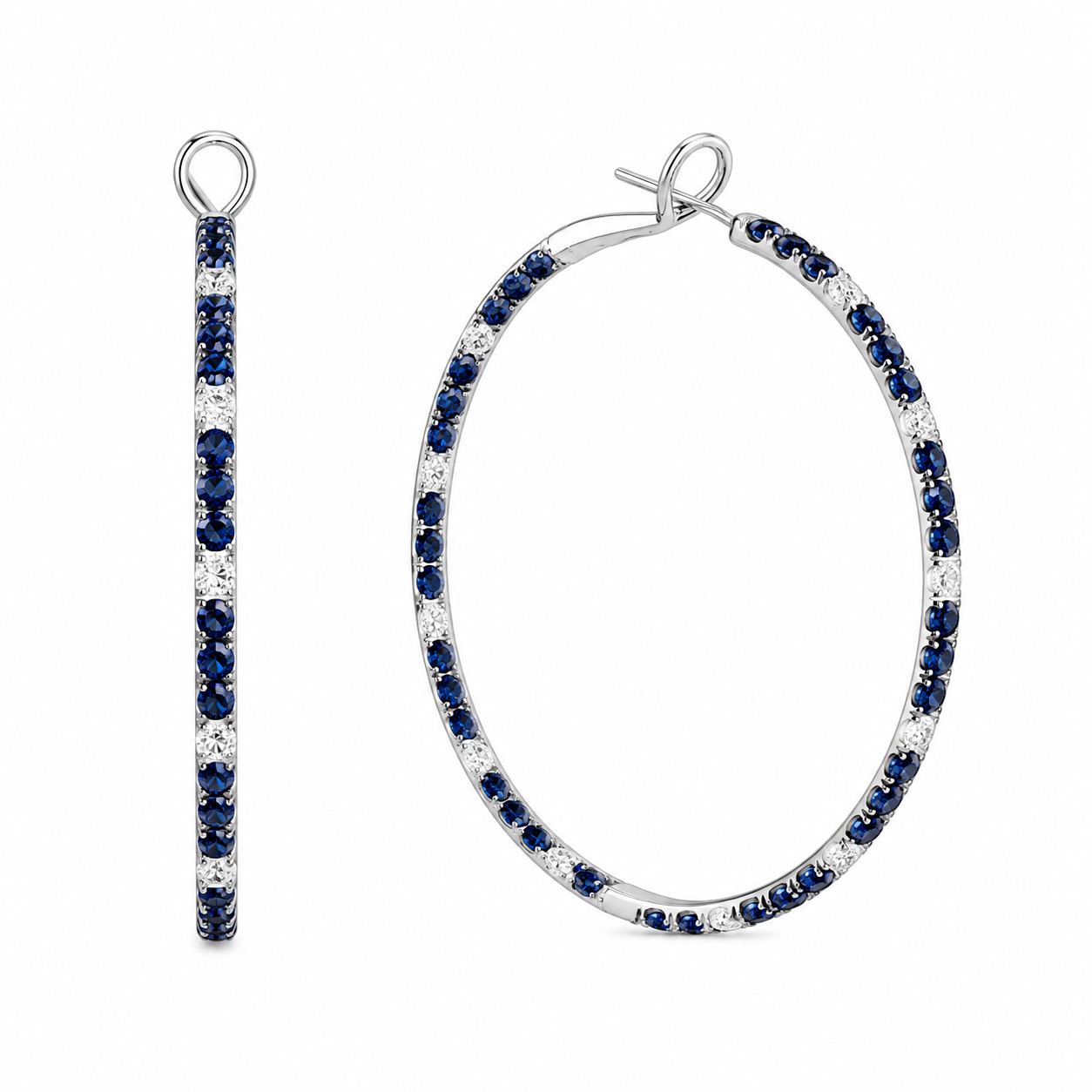 Blue Sapphire & Diamond Hoops