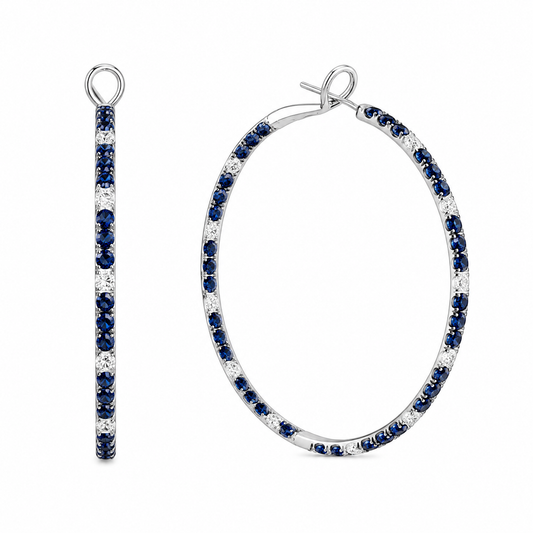 Blue Sapphire & Diamond Hoops