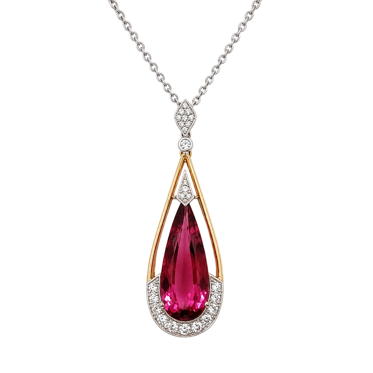 Pear Shape Rubelite & Diamond Necklace