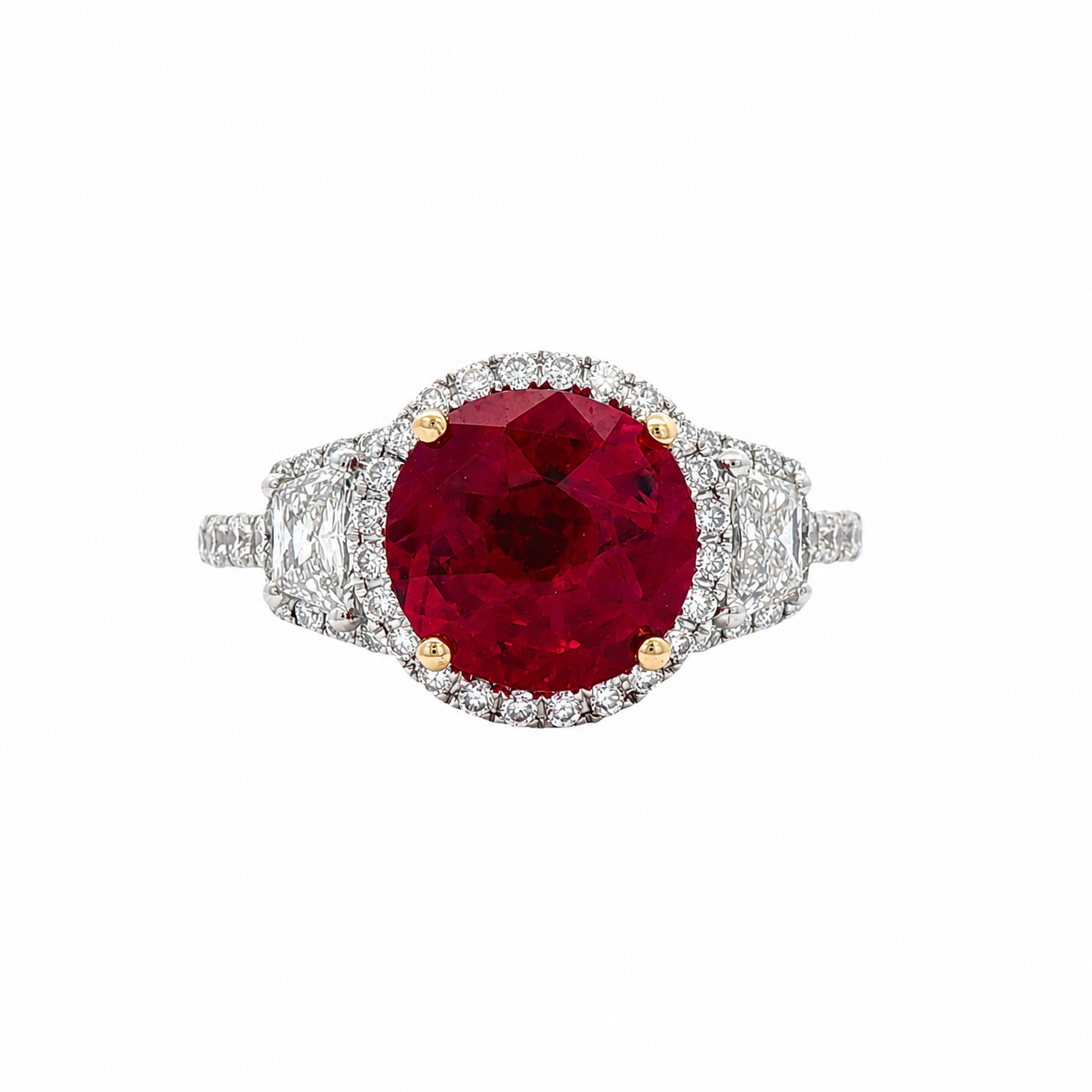 Burma Ruby & Trapezoid Diamond Ring