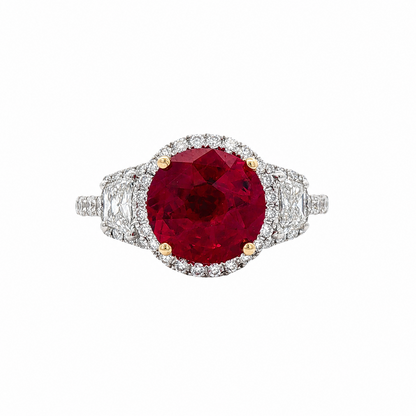 Burma Ruby & Trapezoid Diamond Ring
