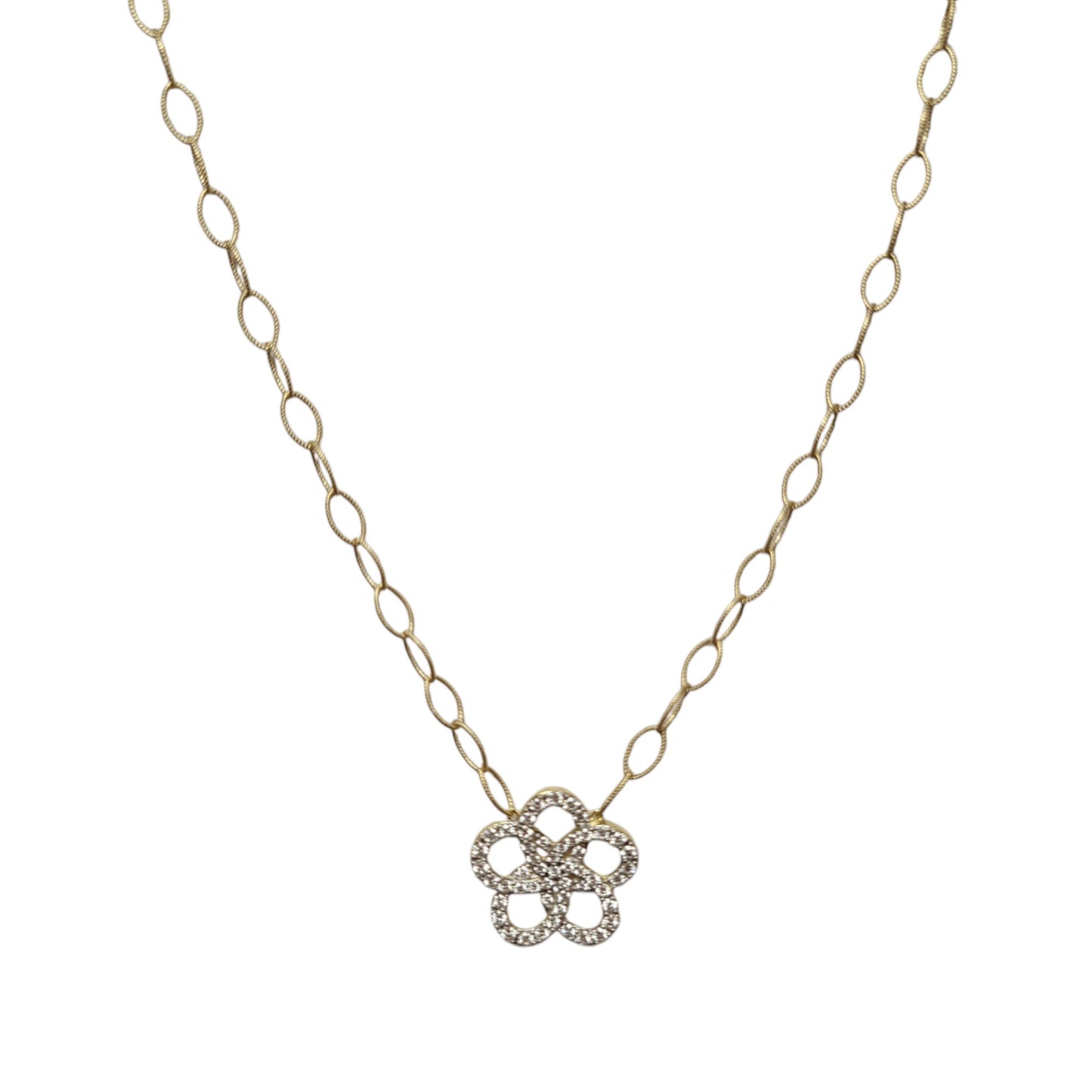 Round Pave Diamond Flower Necklace