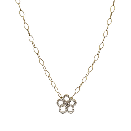 Round Pave Diamond Flower Necklace