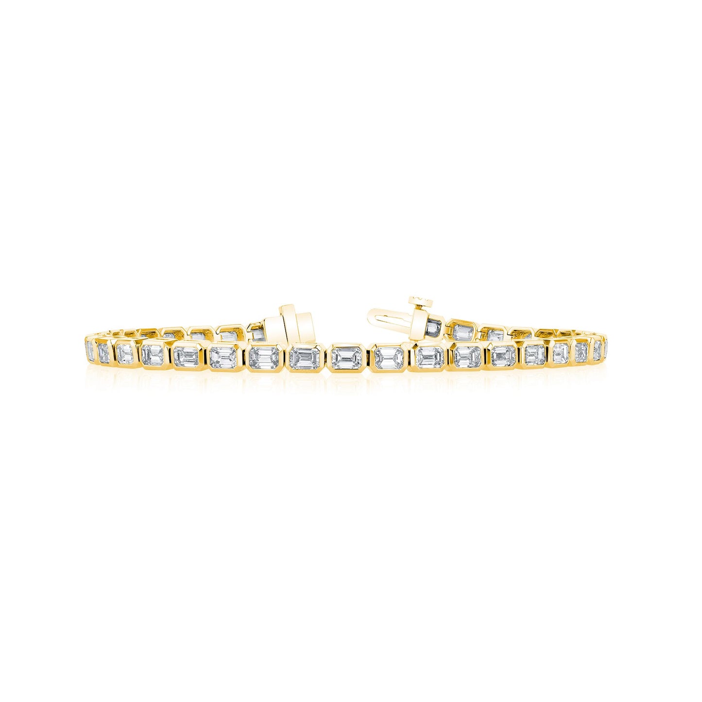 Bezel Set Emerald Cut Diamond Gold Tennis Bracelet