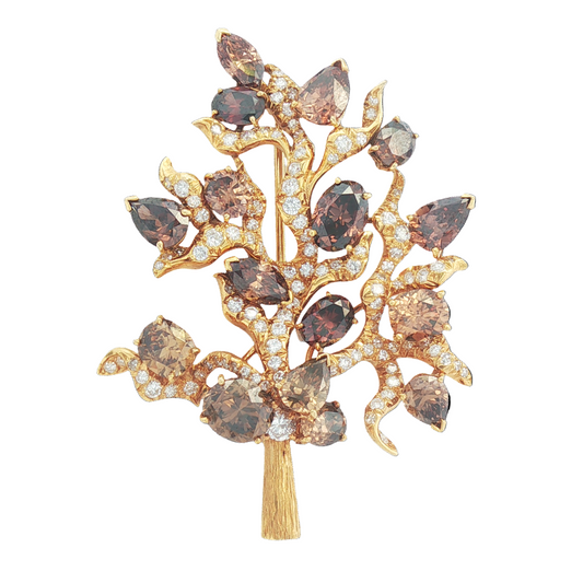 Mixed Shape Brown Diamond Tree Brooch