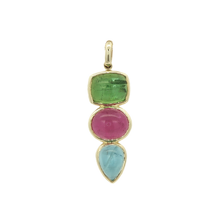 Green Tourmaline, Pink Tourmaline, and Aquamarine Pendant