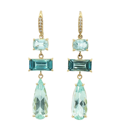 Mixed Shape Blue Zircon Drop Earrings